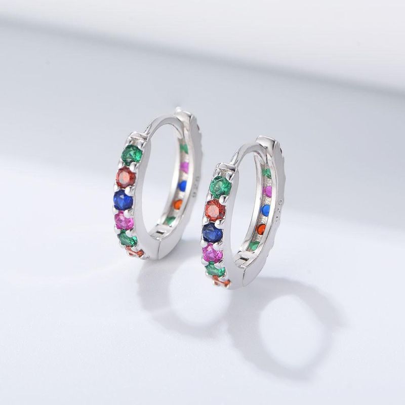 S925 Sterling Silver Color Zircon Earring Clasp Female Ins Wind Simple Versatile Jewelry Earrings