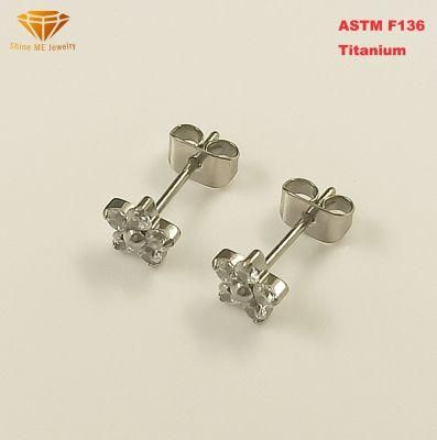 Fashion Jewelry Top Quality ASTM F136 Titanium Body Piercing Silver Jewelry CZ Ear Studs Earring Tper10