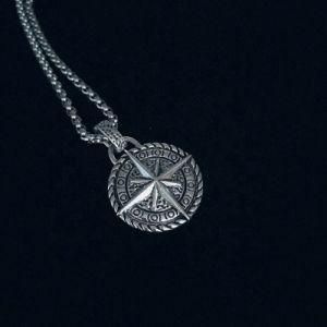 Hip Hop Stainless Steel Mens Jewelry North Viking Cross Pendant Compass Necklace Men