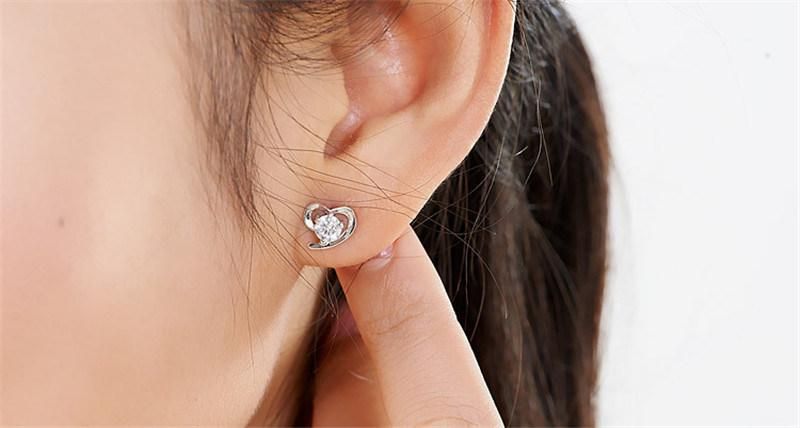 Fashion Jewelry Zircon Heart Stud Earrings 925 Sterling Silver Earrings