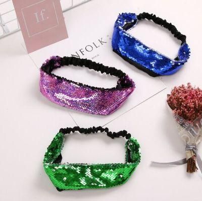 Fashion Paillette Wide Side Style Elastic Hair Tie Elastic Headband