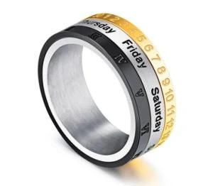 8mm Rotating Stainless Steel Gold Roman Mens Ring Glazed Exaggerated Wide Slippy 3 Color Casual Party Roman Numeral Ring