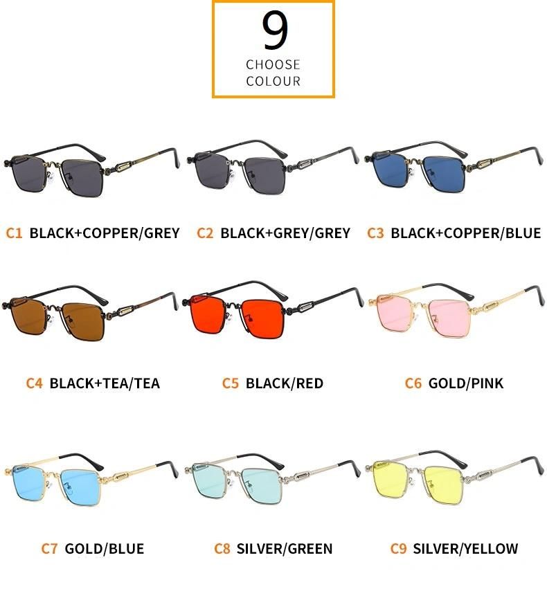 Square Metal Punk Men′s and Women′s Sunglasses Fashion Glasses