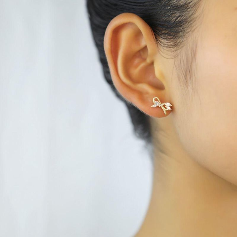 Real 925 Sterling Silver Hollow Bowknot with Oval Zircon Shiny Stud Earrings for Women Sweet Girls Jewelry Gift