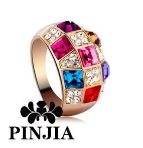 Fashion Golden Plated Coloured Multi-Stone Element Jewelry Ring