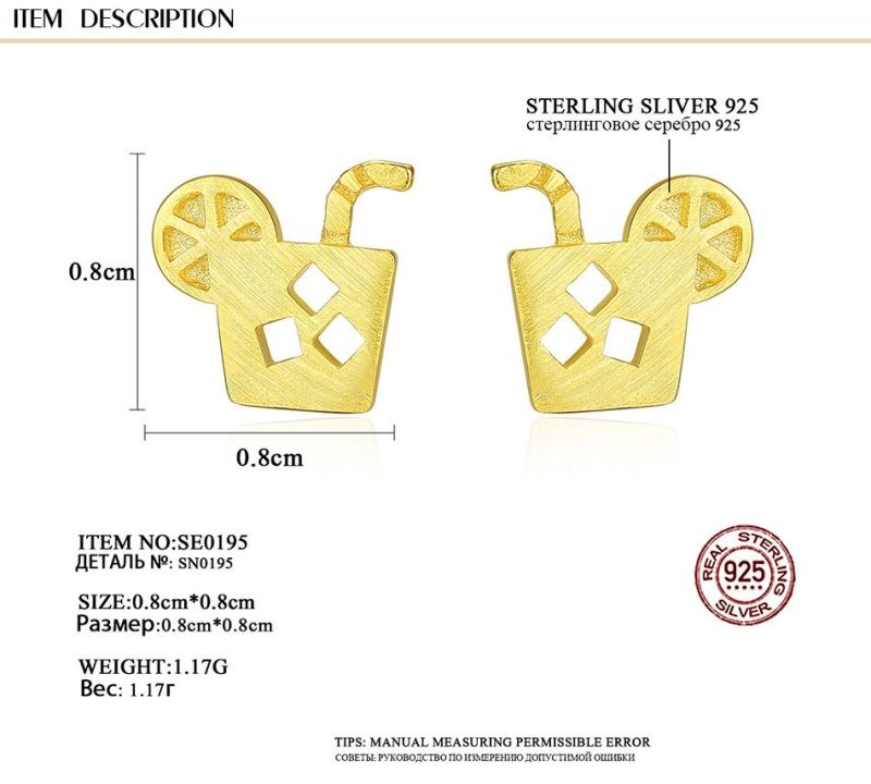 Summer Lemon Tea Design Sterling Silver Ear Stud