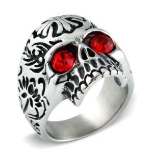 Fashion 316L Stainless Steel Antique Look Garnet Stone Skull Ring