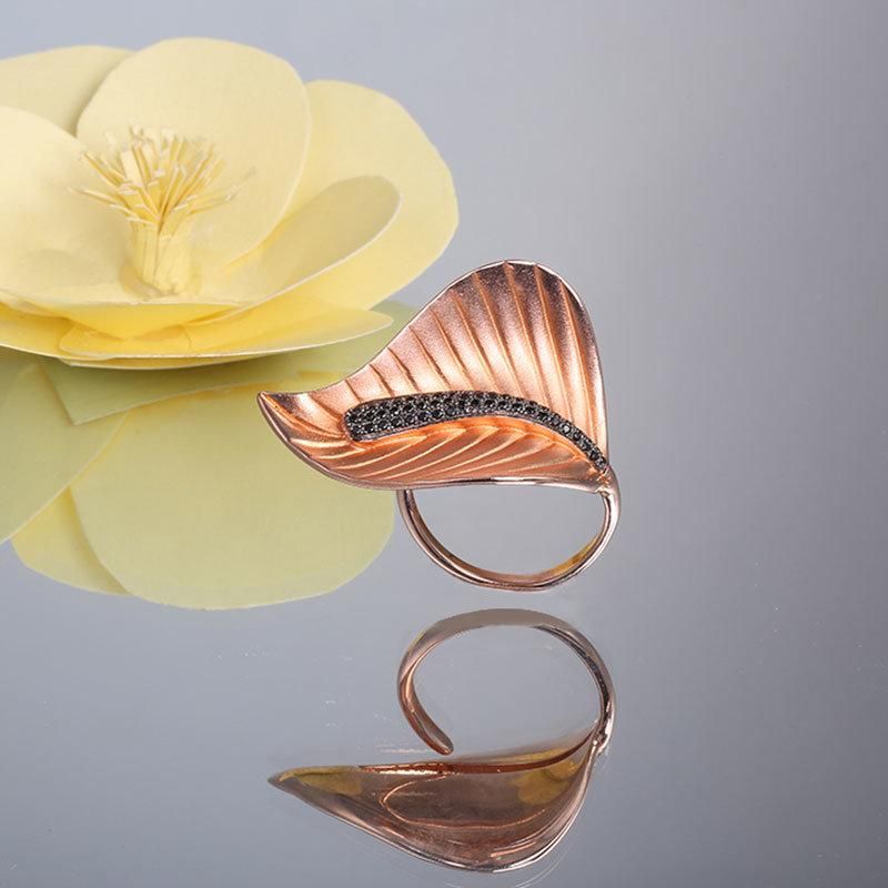 925 Silver Gold Plated Leaf Shape High Quality Hot Sale Factory Wholesale Trendy Women 2022 Ring