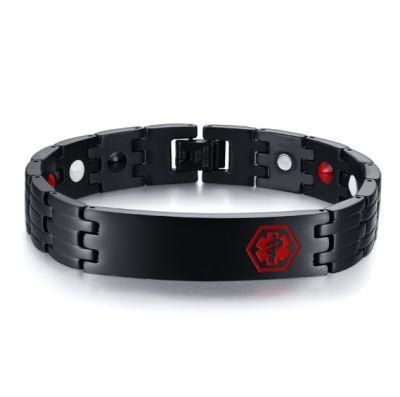 High Quality Titanium Steel Medical Symbol Magnetic Bracelet, Black Colour Men&prime; S Bracelet