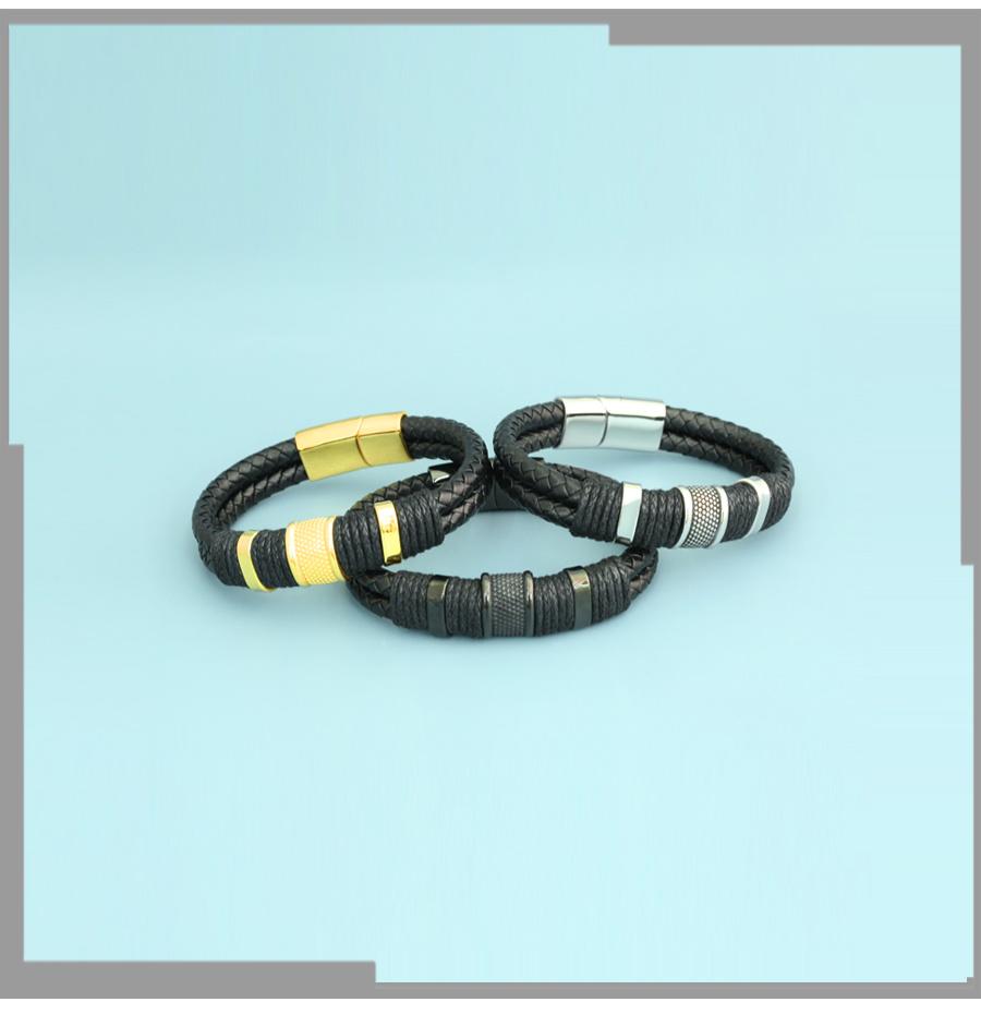 European and American Creative Classic Leather Rope Woven Stainless Steel Magnetic Lock Bracelet Bracelet