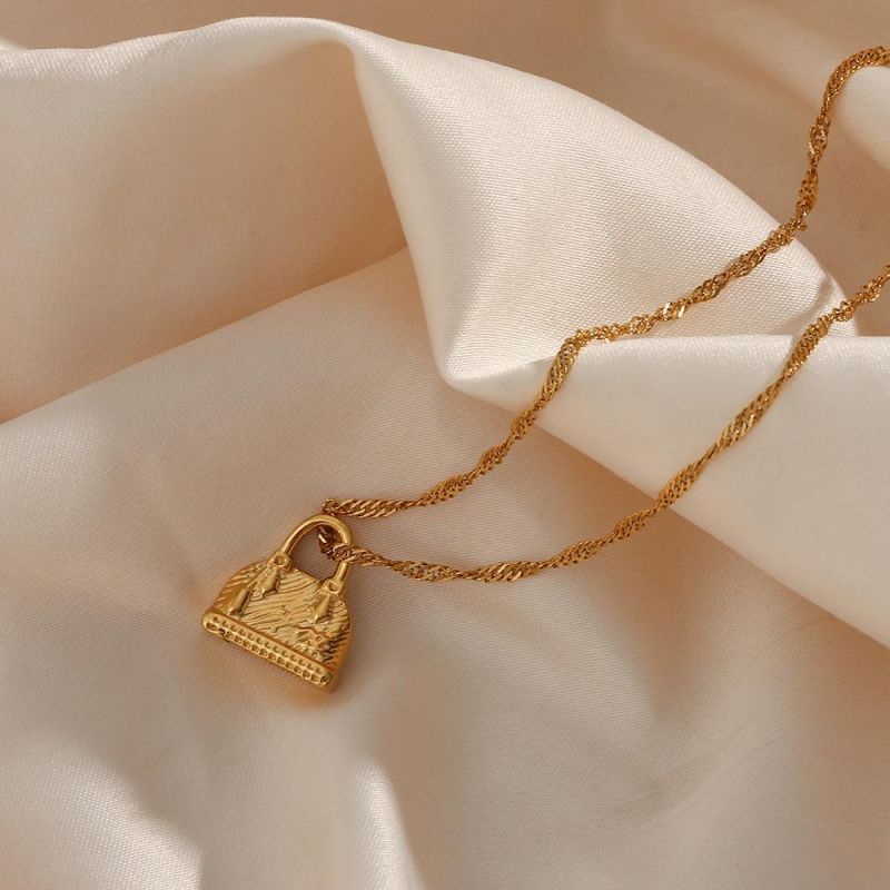 Manufacturer Custom Gold Filled Fashion jewellery High Quality Waterproof None Fade Fashion Lock Gold Necklace Jewellery 18K Stainless Steel Jewelry