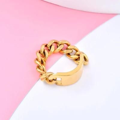 Fashion Gift Jewelry Stainless Steel Curb Chain Design Gold Plated Rings for Hip Hop Men Lady