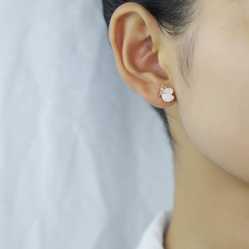 Real 925 Sterling Silver Earrings Cute Butterfly Zircon Animal Stud Earrings for Women Girls Sweet Jewelry Gift