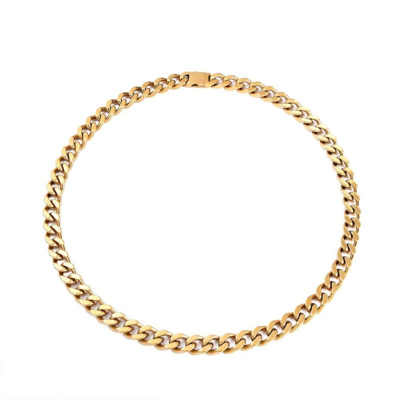 Street-Wear 18K Gold Miami Chunky Cuban Link Chain Box Clasp Stainless Steel Hip Hop Necklace for Men