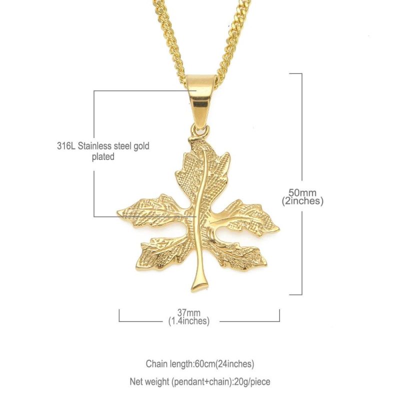 Hip-Hop Stainless Steel 3D Stereo Leaf Pendant Necklace