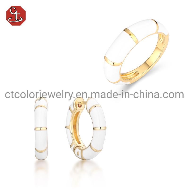 Fashion Wedding Jewellery Latest Design 925 Sterling Silver Earring Jewelry Yellow Gold Plated Jewelry White Enamel for Women