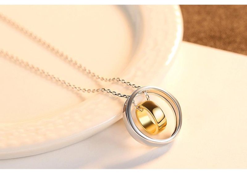 Populargold Plated Layering Necklace with Double Ring Pendant