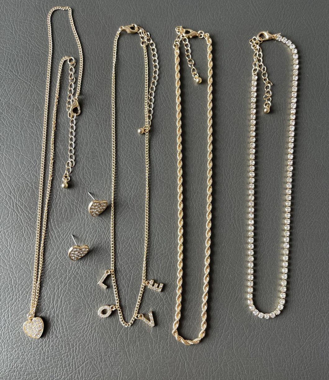 Hot Sell Manufacture 4 Rows Crystal Cupchain Rope Chain Love Charm Heart Layered Multiple Necklace for Women