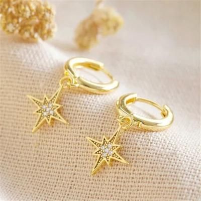 Shooting Star Huggie Hoop Earring with Disc Dangling in 18K Gold Plated for Women Jewelry