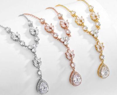 Bridal Pear CZ Necklace Jewelry Set, Wedding Pear CZ Necklace Jewelry Set, Bridesmaid Jewelry, Rose Gold Necklace