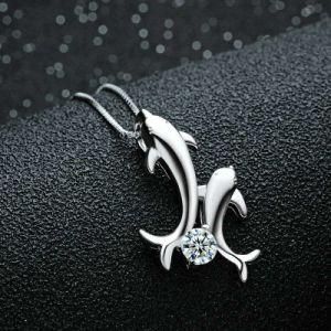 Hot Sales Dolphin with Diamond Pendants 925 Silver Necklace Fine Jewelry