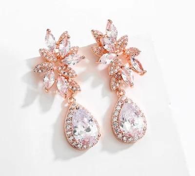 Rose Gold Luxury CZ Earring. Bridal Wedding CZ Earring for Brides