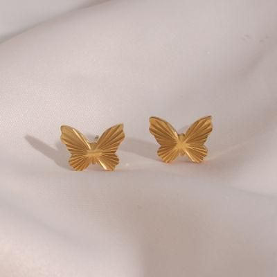 Manufacturer Custom High Quality Fashion Jewelry Waterproof Tarnish Free PVD 18K Gold Stud Earring 316 Stainless Steel Butterfly Earring