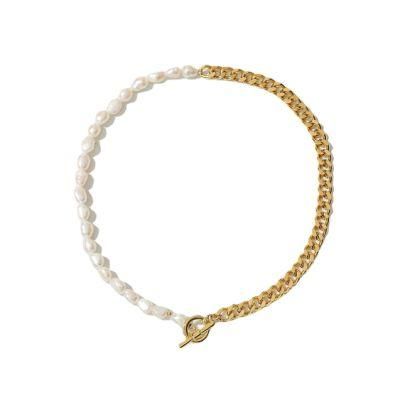 Fashion Jewelry Cuban Freshwater Pearl Necklace 14K Gold Plated Necklace
