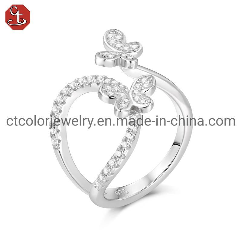 New Design Fashion 925 Silver Jewelry Butterfly Customized Adjustable Ring