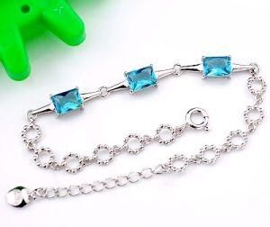 Sterling Silver Three Blue CZ with Stars Charm Bracelet B0091