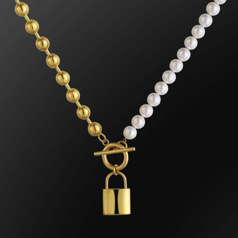 European and American Style Geometric Round Pearl Necklace Ins Ot Lock Pendant