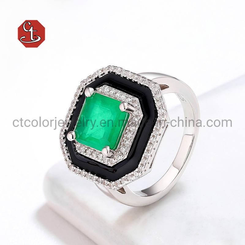 Natural Blue Fushion Stone Ring Pave Cubic Zirconia