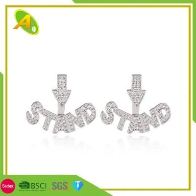 Letters Stud Back Hanging Stand Earrings Women&prime;s Version Simple Stud Copper Micro Set Zircon High-Grade Earrings Woman (17)