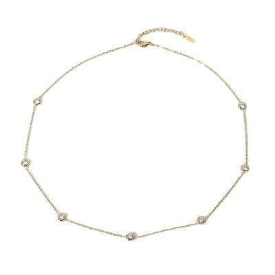 14K Gold Plated Stainless Steel CZ Pendant Necklace for Women