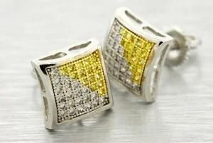 14k Gold Plated 9mm Simulated Lab Diamond Earrings Screw Studs Yellow Two Tone Foq901