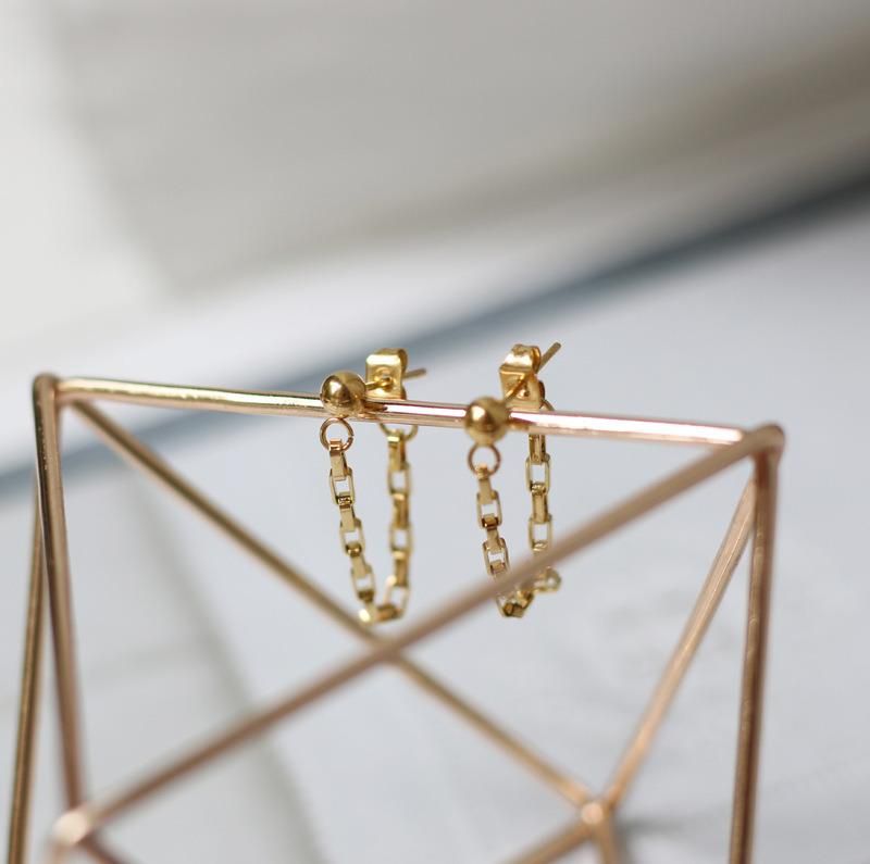Fashion Ins Style Minimalist Back Hanging Tassel Chain Titanium Stud Earrings