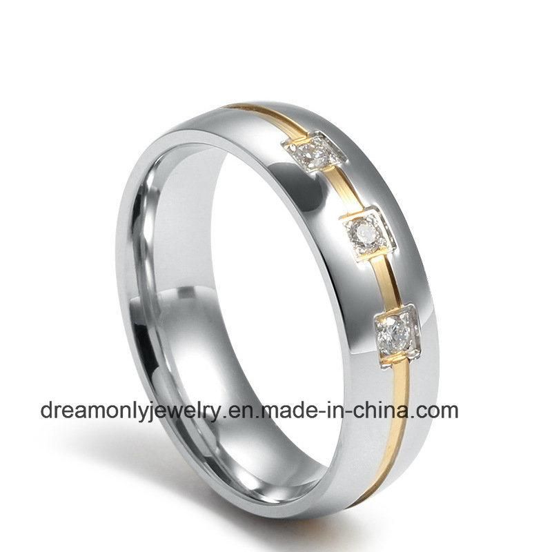 New Design European Style Stainless Steel Rings Jewelry, 18k Gold Zircon Ring