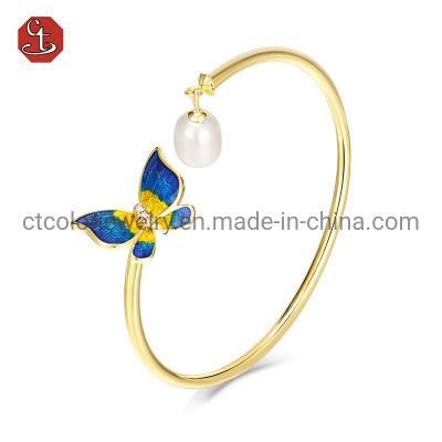 New popular fashion jewelry Butterfly Fresh water pearl Enamel Bracelet