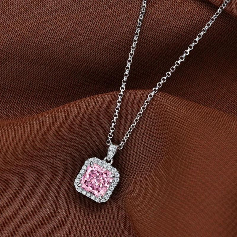 fashion Accessories Square 7mm*7mm Cubic Zirconia18K White Gold Plated Halo Pendant Necklace Diamond Pendant