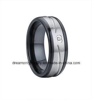 Factory Men′s Black Steel Ceramis Ring with Stone