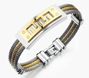 Men&prime;s Bracelet 3 Rows Wire Chain Bracelets Bangles Fashion Punk Stainless Steel Great Wall Bracelet Men Jewelry