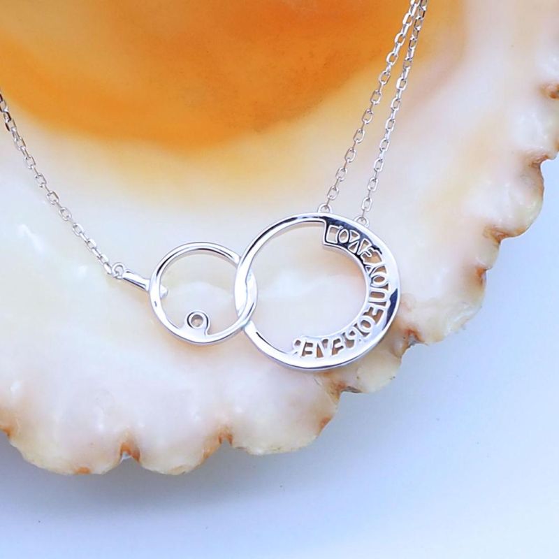 Fashion Jewelry 925 Sterling Silver Cubic Zirconia Love You Necklace for Women