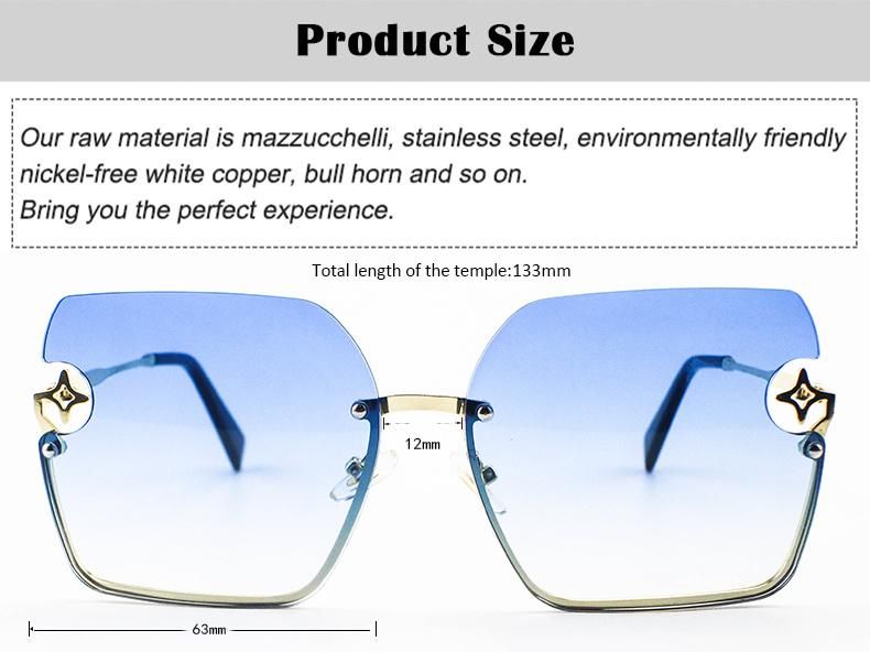 Custom Logo Ready Frameless Women Sunglasses with Metal Accessories