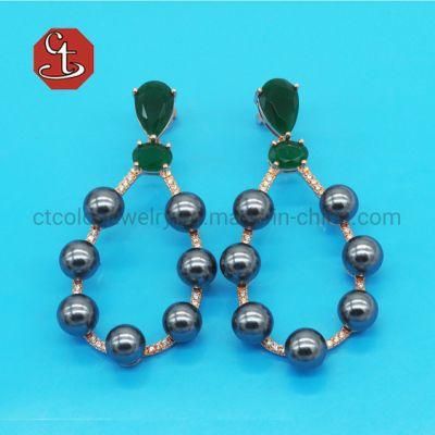 Women&prime;s Gems Stone Earrings Elegant Pearl Drop Earrings for Women Korean Fashion Jewelry 2021 Geometry Oval Hollow Statement Earring