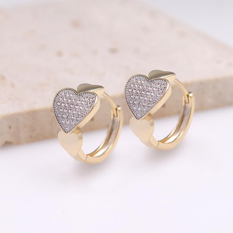 Luxury Zirconia Hoop Heart Two-Color Pave Huggie Earrings