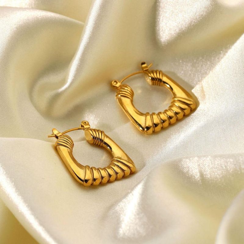 Manufacturer Custom Jewelry 18K Gold-Plated Stainless Steel Waterproof Hoop Earring, Famous Brand Earring, New Arrival Earring