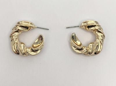 2021 New Vintage Style in 18K Gold Plated Unique Design Chunky Twisted Alloy Hoop Stud Earrings for Women and Girls and Gift