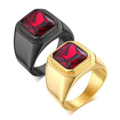 Fashion Accessories Inlaid with Red Zircon Personality Fashion Titanium Ring