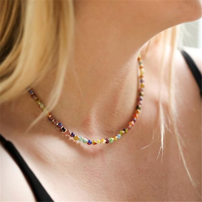 Long Colourful Mixed Beads Necklace in Gold Plated for Women Bohemian Rainbow Beaded Ethnic Necklace Jewelry