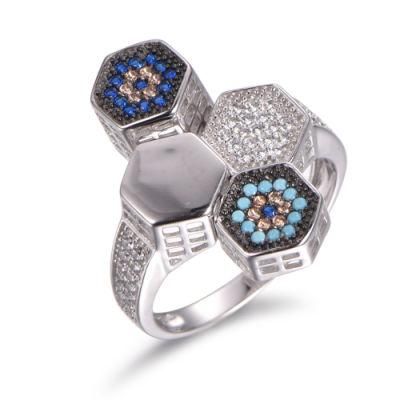 Hexagon Designs 925 Sterling Silver with Turquoise Ring